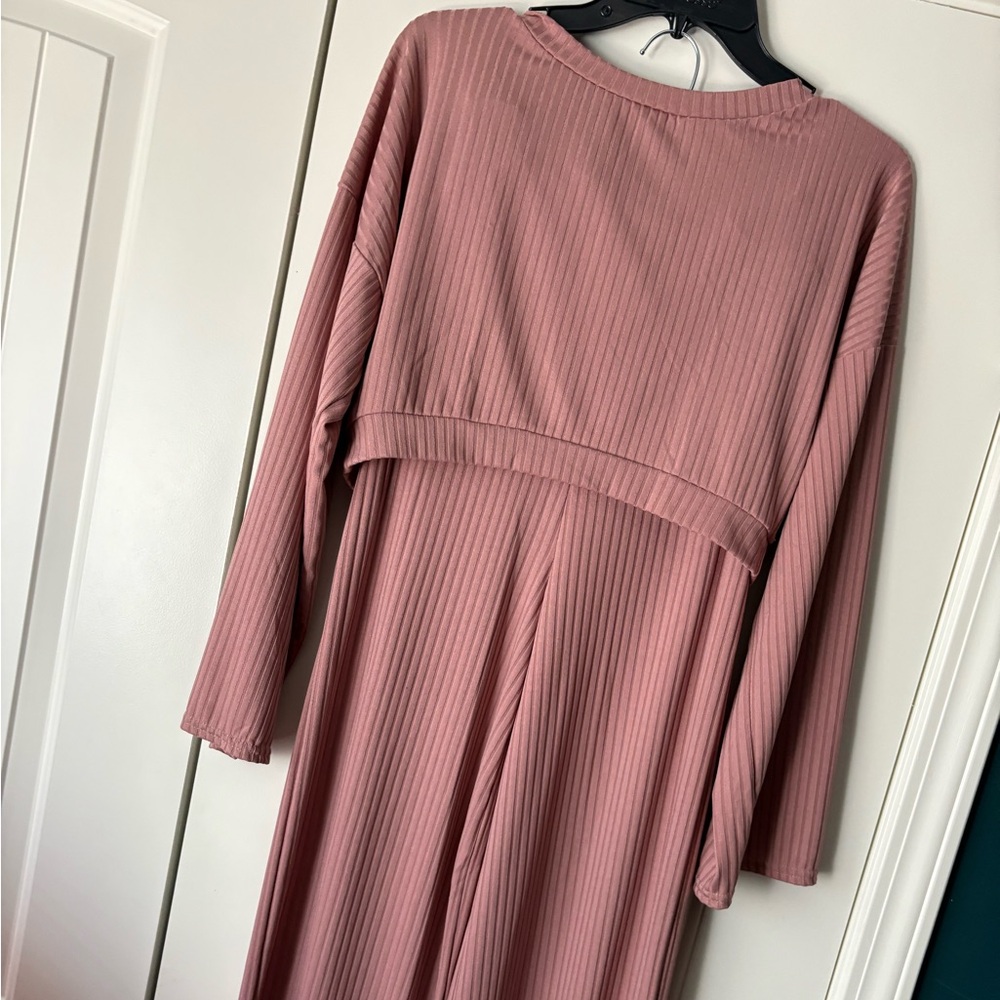 Ribbed Long Sleeve Mauve Two Piece Set